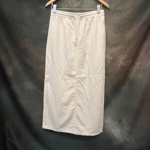 J. Galt California White Linen Blend Maxi Skirt Drawstring Waist Size Small